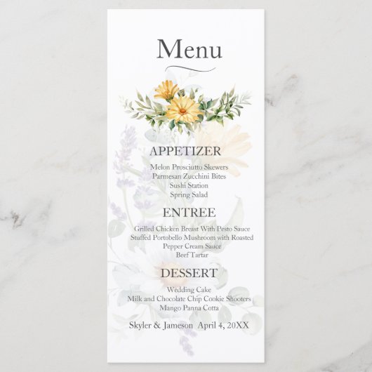 Kleurrijke Wildflower Wedding Menu (Voorkant)