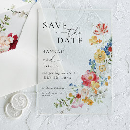 Kleurrijke Wildflower Wedding Save the Date Acryl Uitnodigingen