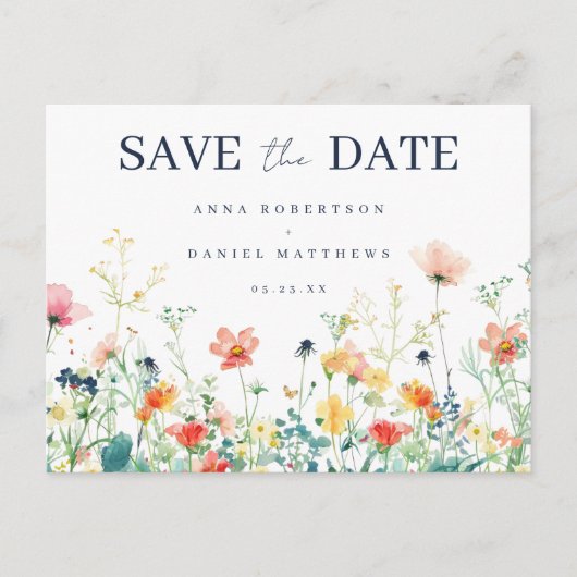 Kleurrijke Wildflower Wedding Save the Date Briefk Uitnodiging Briefkaart (Voorkant)