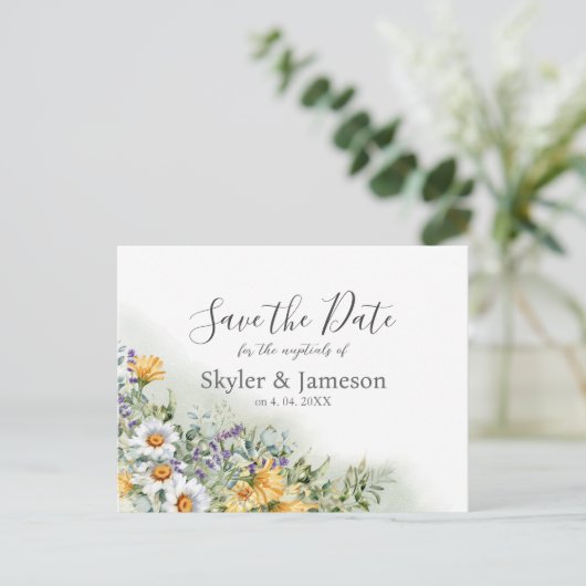 Kleurrijke Wildflower Wedding Save the Date Briefkaart (Staand voorkant)