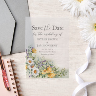 Kleurrijke Wildflower Wedding Save the Date Vellum Uitnodigingen