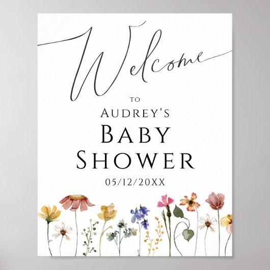 Kleurrijke Wildflower Welkom baby shower teken Poster (Voorkant)