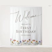 Kleurrijke Wildflower Welkom Verjaardag Achtergron Wandkleed (Voorkant)