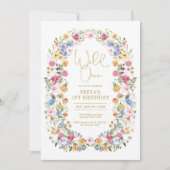 Kleurrijke Wildflower Wild One 1st Birthday Party Kaart (Voorkant)