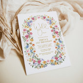 Kleurrijke Wildflower Wild One 1st Birthday Party Kaart