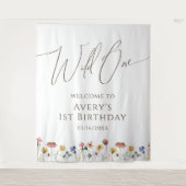 Kleurrijke Wildflower Wild One Verjaardag Achtergr Wandkleed (Voorkant)