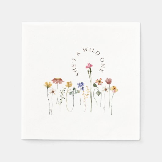 Kleurrijke Wildflower Wild One verjaardagsfeestje Servet (Voorkant)