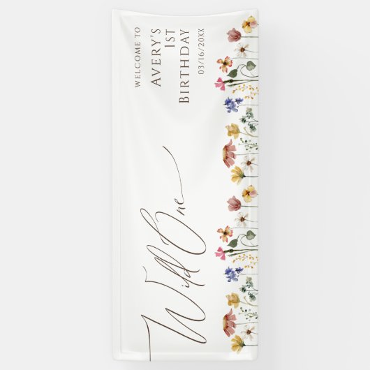 Kleurrijke Wildflower Wild One Welkom Verjaardag Spandoek (Verticaal)