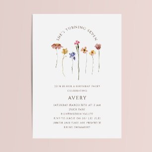 Kleurrijke Wildflower Zevende Verjaardagsfeest Kaart