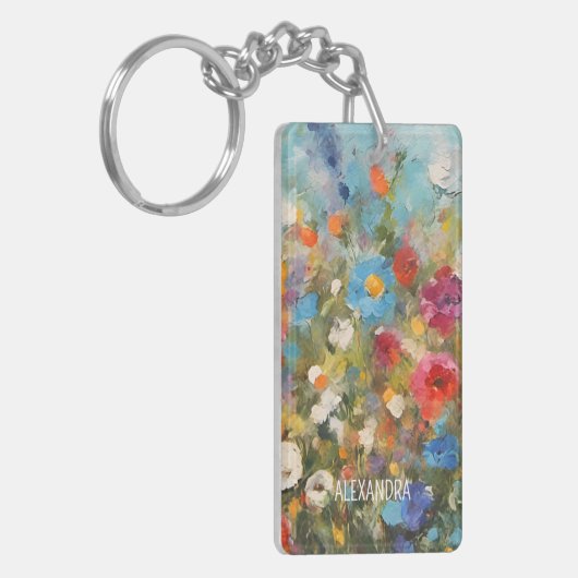 Kleurrijke Wildflowers Abstracte Bloemen Gepersona Sleutelhanger (Voorkant Links)