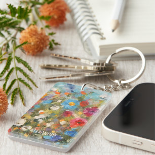 Kleurrijke Wildflowers Abstracte Bloemen Gepersona Sleutelhanger