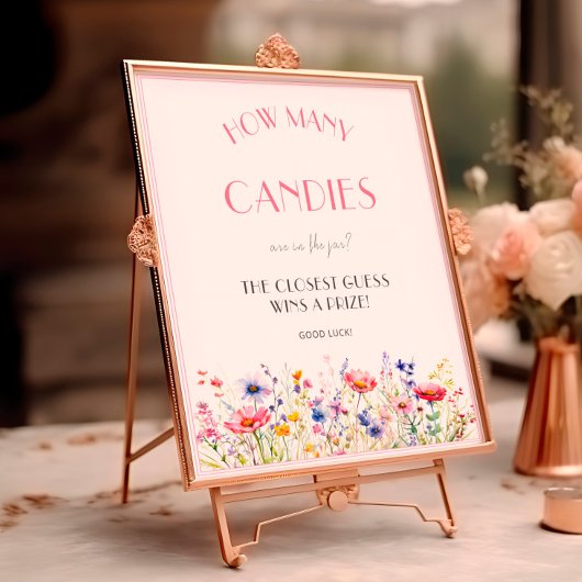 Kleurrijke Wildflowers Baby shower Snoepjes spel Poster