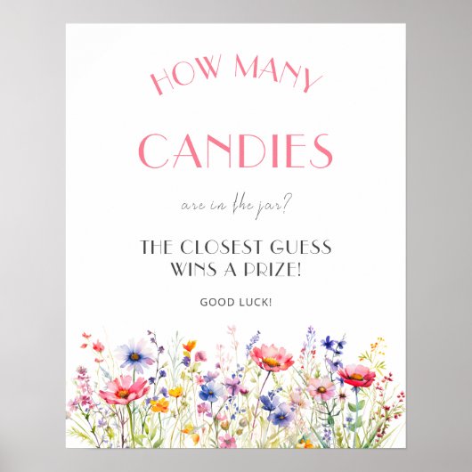 Kleurrijke Wildflowers Baby shower Snoepjes spel Poster (Voorkant)
