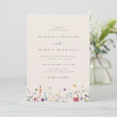 Kleurrijke Wildflowers Beige Wedding Kaart (Staand voorkant)