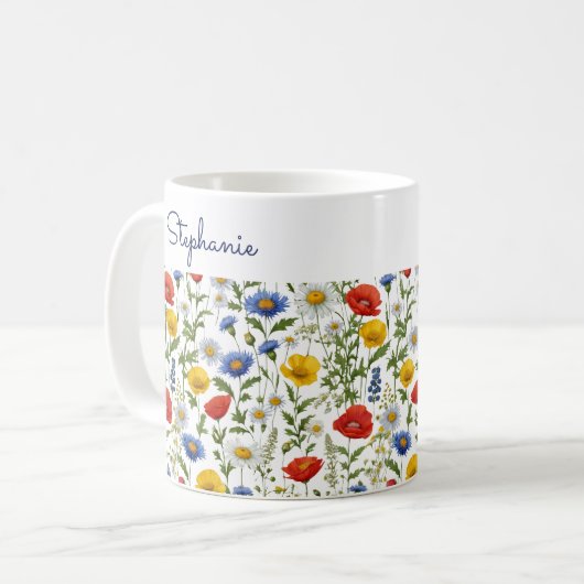 Kleurrijke Wildflowers  Bloemen Gepersonaliseerd Koffiemok (Voorkant links)