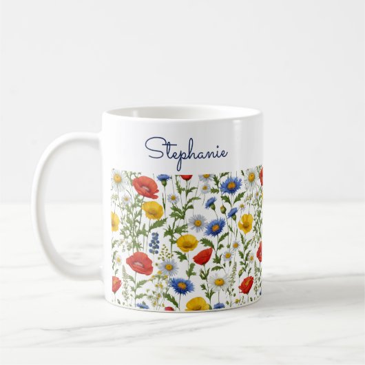 Kleurrijke Wildflowers  Bloemen Gepersonaliseerd Koffiemok (Links)