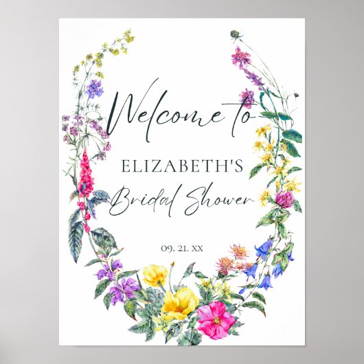 Kleurrijke Wildflowers Bloemenkalligrafie Welkom Poster (Voorkant)