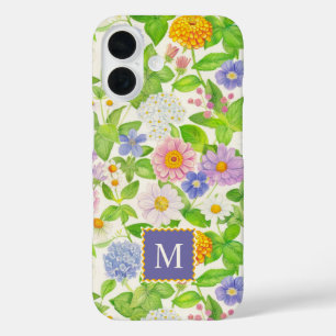 Kleurrijke Wildflowers Bloempatroon Monogram iPhone 16 Hoesje