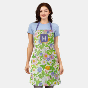 Kleurrijke Wildflowers Bloempatroon Monogram Schor Schort
