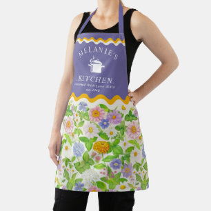 Kleurrijke Wildflowers Bloempatroon Monogram Schor Schort
