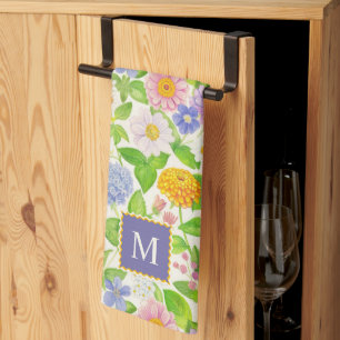 Kleurrijke Wildflowers Bloempatroon Monogram Schor Theedoek