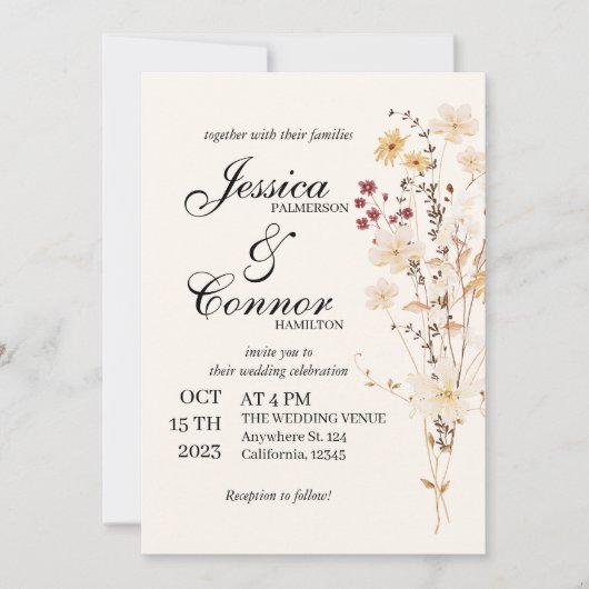 Kleurrijke Wildflowers boho bruiloft Kaart (Voorkant)