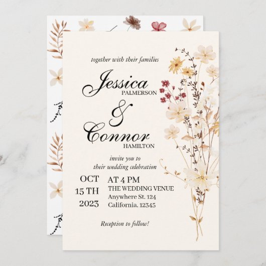 Kleurrijke Wildflowers boho bruiloft Kaart (Voorkant / Achterkant)