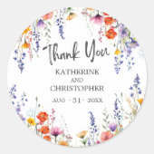 Kleurrijke Wildflowers bruiloft Elegant Dank u Ronde Sticker (Voorkant)
