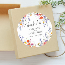 Kleurrijke Wildflowers bruiloft Elegant Dank u Ronde Sticker
