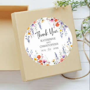 Kleurrijke Wildflowers bruiloft Elegant Dank u Ronde Sticker