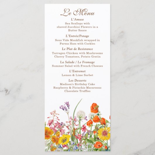 Kleurrijke Wildflowers Country 65e verjaardag Menu (Achterkant)