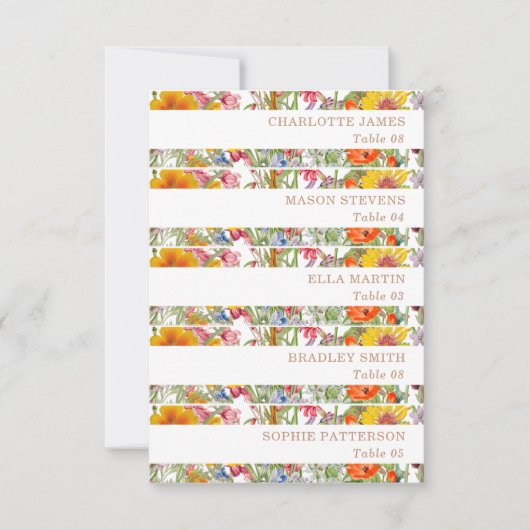 Kleurrijke Wildflowers Country Wedding Place Cards Kaart (Voorkant)