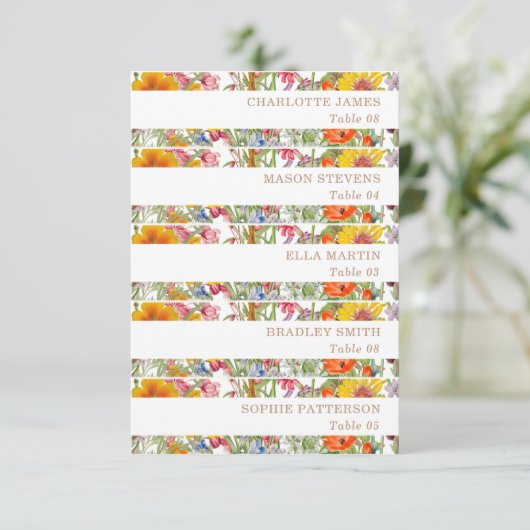 Kleurrijke Wildflowers Country Wedding Place Cards Kaart (Staand voorkant)