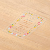 Kleurrijke Wildflowers Crest Monogram Zomer Huweli Acryl Uitnodigingen (Laagn)