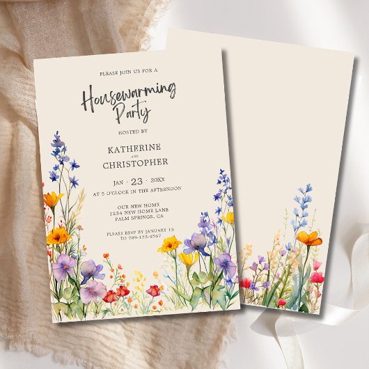 Kleurrijke Wildflowers Custom Housewarming Party Kaart
