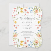 Kleurrijke Wildflowers Elegant Tuin Huwelijk Kaart (Voorkant)