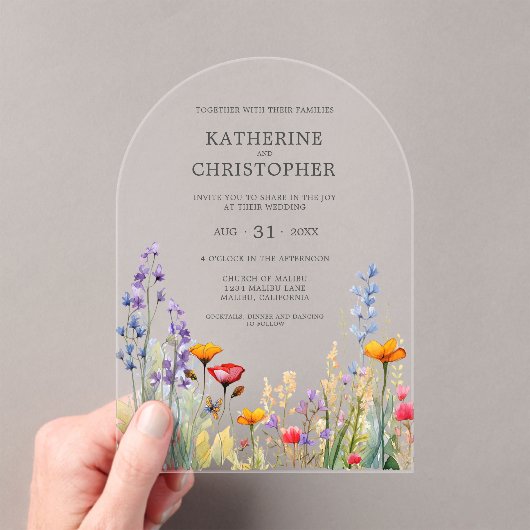 Kleurrijke Wildflowers Elegant Wedding Arch Acryl Uitnodigingen (Insitu (Draagbaar))