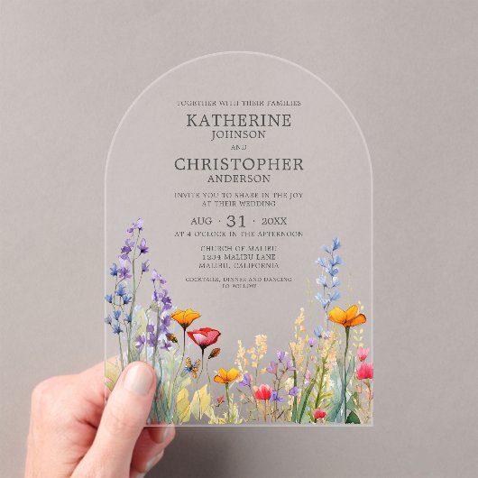 Kleurrijke Wildflowers Elegant Wedding Arch Acryl Uitnodigingen (Insitu (Draagbaar))