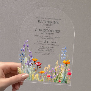 Kleurrijke Wildflowers Elegant Wedding Arch Acryl Uitnodigingen