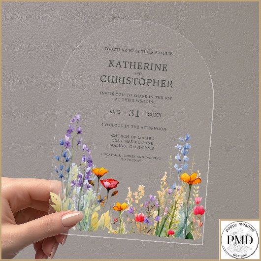 Kleurrijke Wildflowers Elegant Wedding Arch Acryl Uitnodigingen
