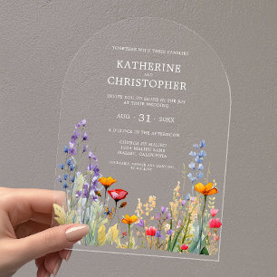 Kleurrijke Wildflowers Elegant Wedding Arch Acryl Uitnodigingen