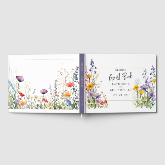 Kleurrijke Wildflowers Elegant Wedding Gastenboek (Volledig)