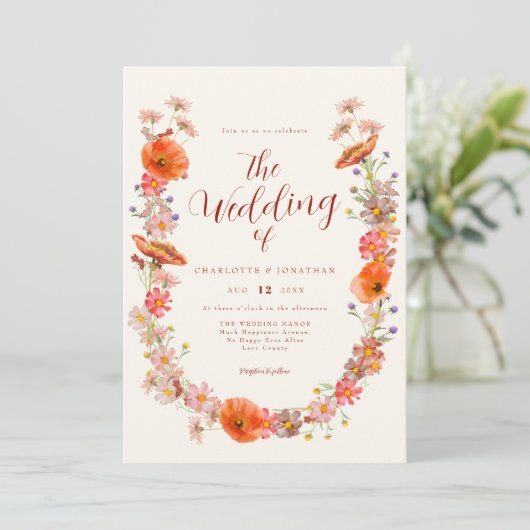 Kleurrijke Wildflowers Fall Wedding Kaart (Staand voorkant)