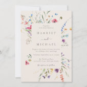 Kleurrijke Wildflowers Floral Lijst Wedding Kaart (Voorkant)