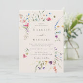 Kleurrijke Wildflowers Floral Lijst Wedding Kaart (Staand voorkant)