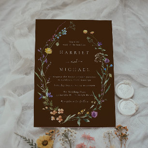 Kleurrijke Wildflowers Floral Wreath Wedding Kaart