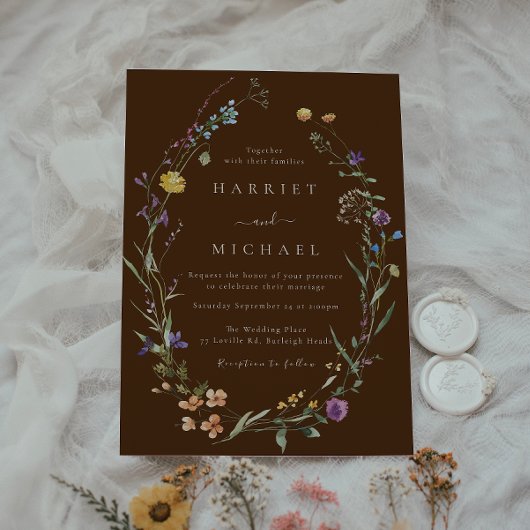 Kleurrijke Wildflowers Floral Wreath Wedding Kaart
