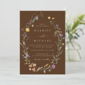 Kleurrijke Wildflowers Floral Wreath Wedding Kaart (Staand voorkant)