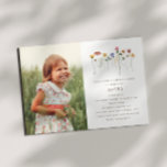 Kleurrijke Wildflowers Foto Kids Verjaardagsfeest Kaart<br><div class="desc">Deze kleurrijke wilde bloemen foto kinderen verjaardagsfeestje uitnodiging is perfect voor uw eenvoudige, grillige, boho regenboog zomerfeest. De felle, betoverde roze, gele, oranje en gouden kleurbloemen geven dit product het gevoel van een minimalistische, elegante, hippie-voorjaarstuin. Het moderne ontwerp is kunstzinnig en delicaat, met een klassieke aardse weide die in waterverf...</div>