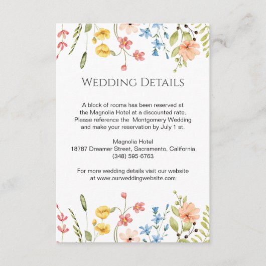 Kleurrijke Wildflowers Garden Wedding Details Informatiekaartje (Voorkant)